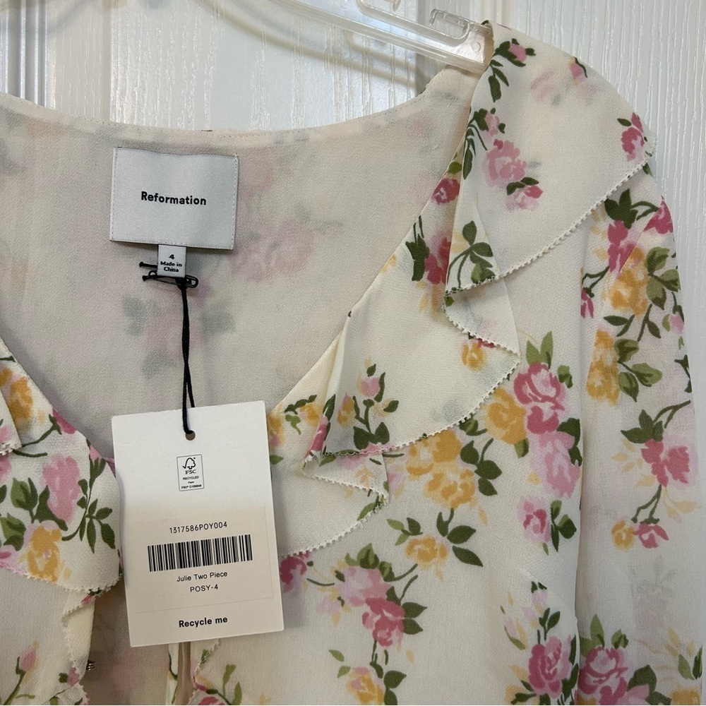 Reformation Julie Two Piece long sleeve top w/ matching midi skirt in Posy Sz 4 - Picture 11 of 16